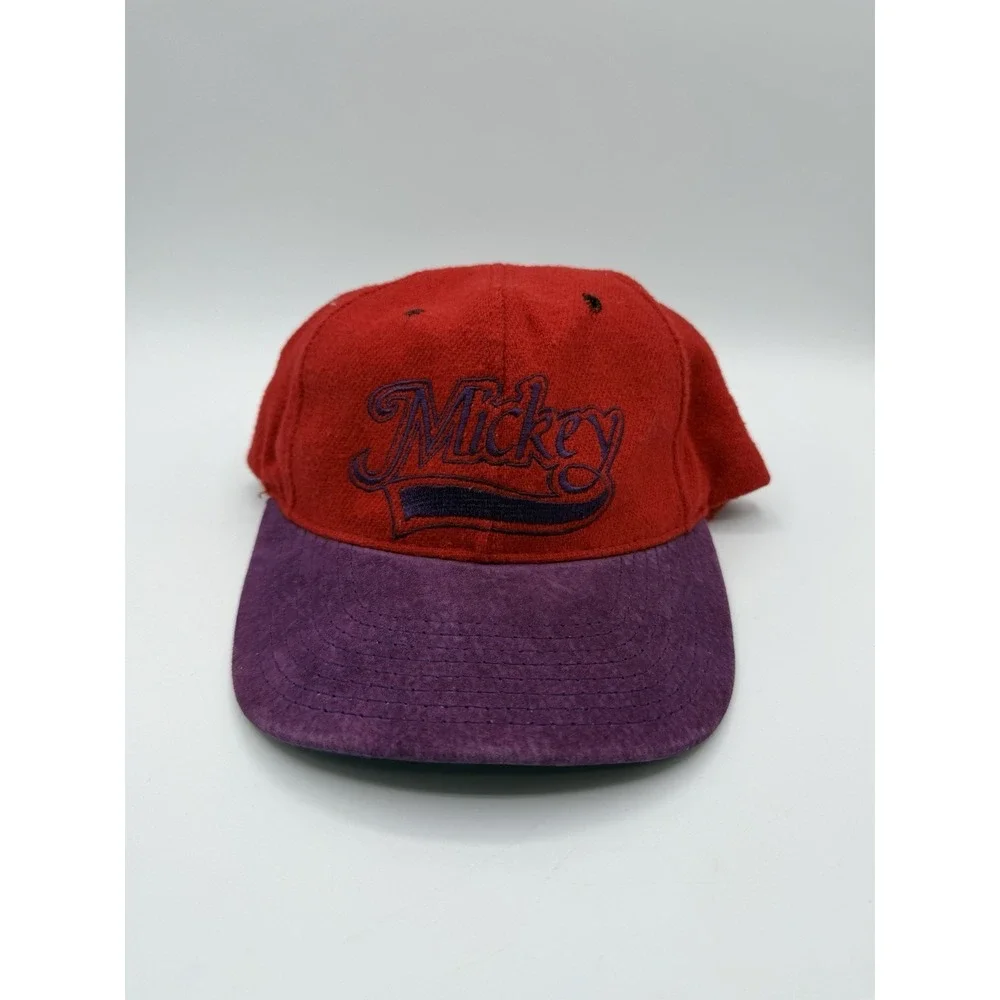 Vintage Mickey Mouse Wool Hat Red Purple The‎ Walt Disney USA Made Snapback